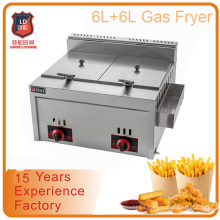 restaurant kitchen equipment stainless steel 6L+6L double tank gas deep fryer LPG gas potato chips frying machine